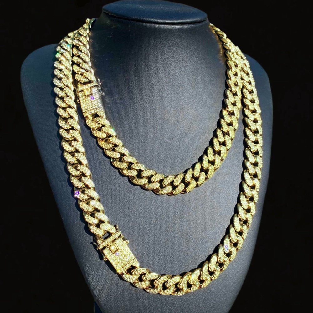 14mm Gold Cuban Link Chain Iced Out